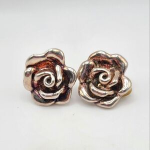 Sterling Silver Clip On Flower Earrings  Signed Bat Ami Israeli